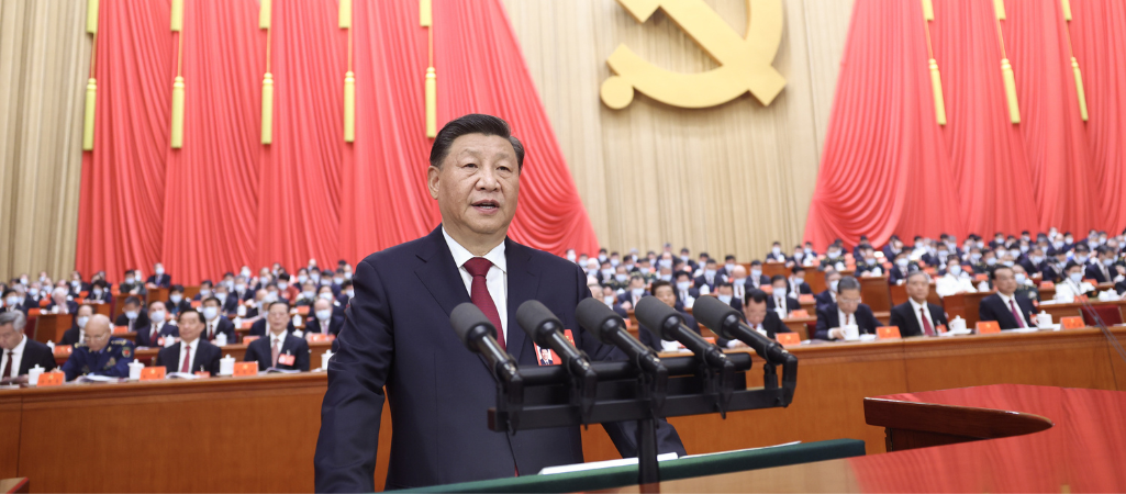 Przewodniczący Chińskiej Partii Ludowej Xi Jinping przemawia na XX zjeździe Komunistycznej Partii Chin, Pekin, 24 października 2022 r. fot. Ju Peng / Xinhua / East News